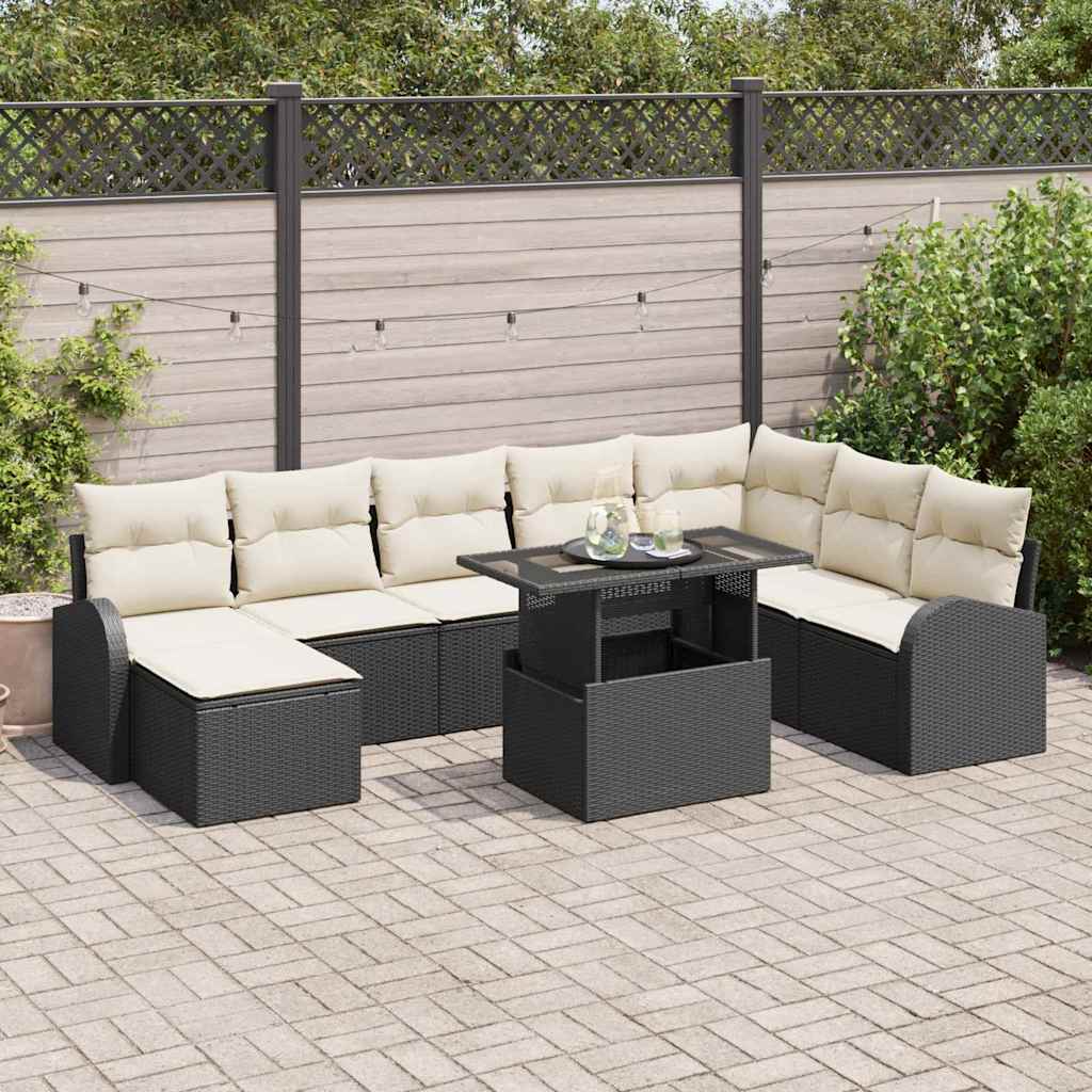 Havesofa Sæt 9 Stk. Sort Og Cream Polyrattan - Hovedbillede
