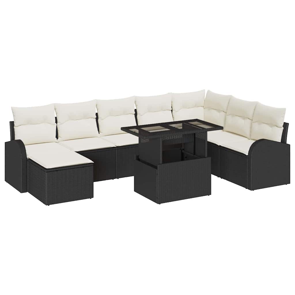 Havesofa Sæt 9 Stk. Sort Og Cream Polyrattan - Billede 2