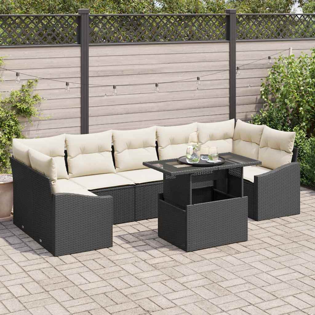 Havesofa Sæt 8 Stk. Sort Og Cream Polyrattan - Hovedbillede