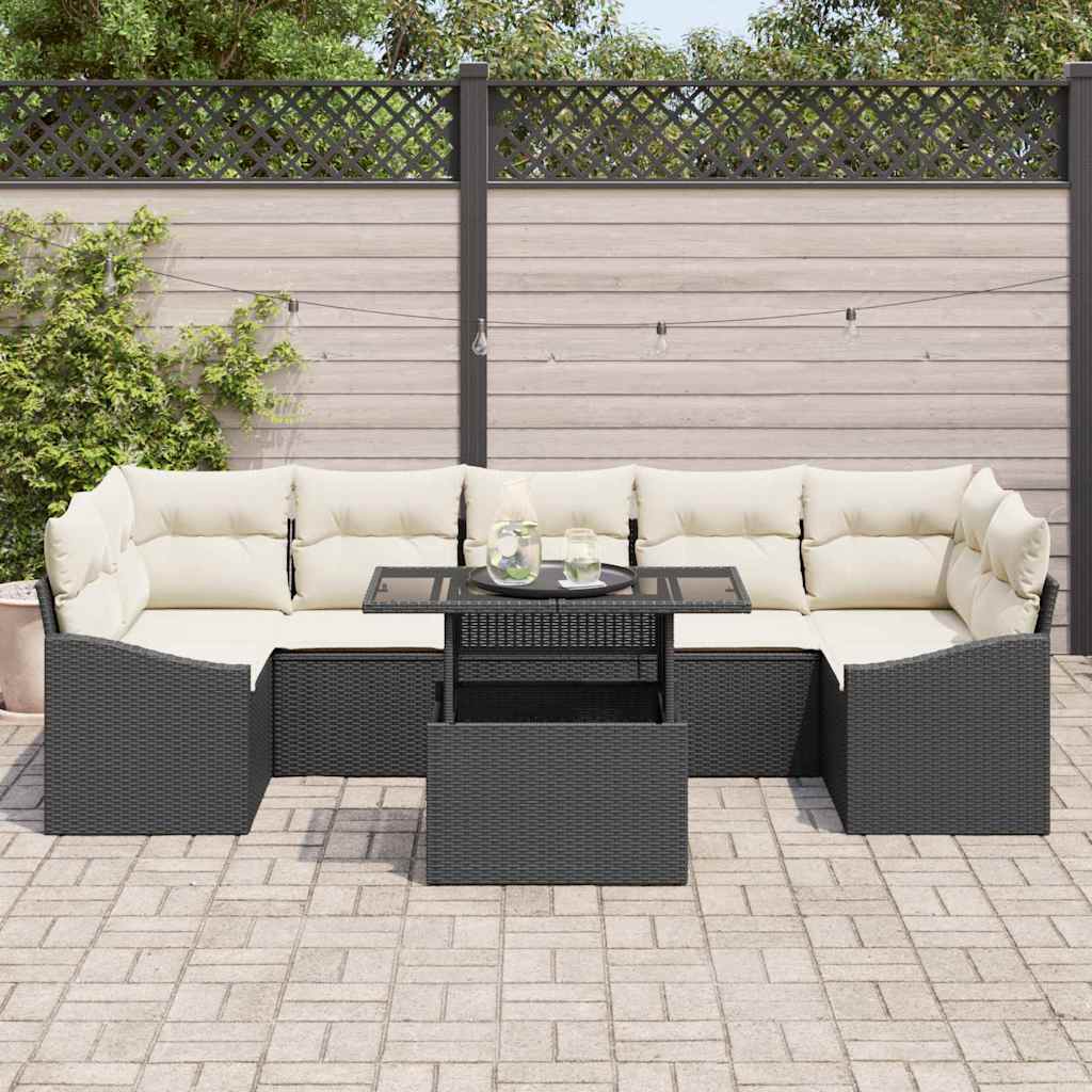 Havesofa Sæt 8 Stk. Sort Og Cream Polyrattan - Billede 3