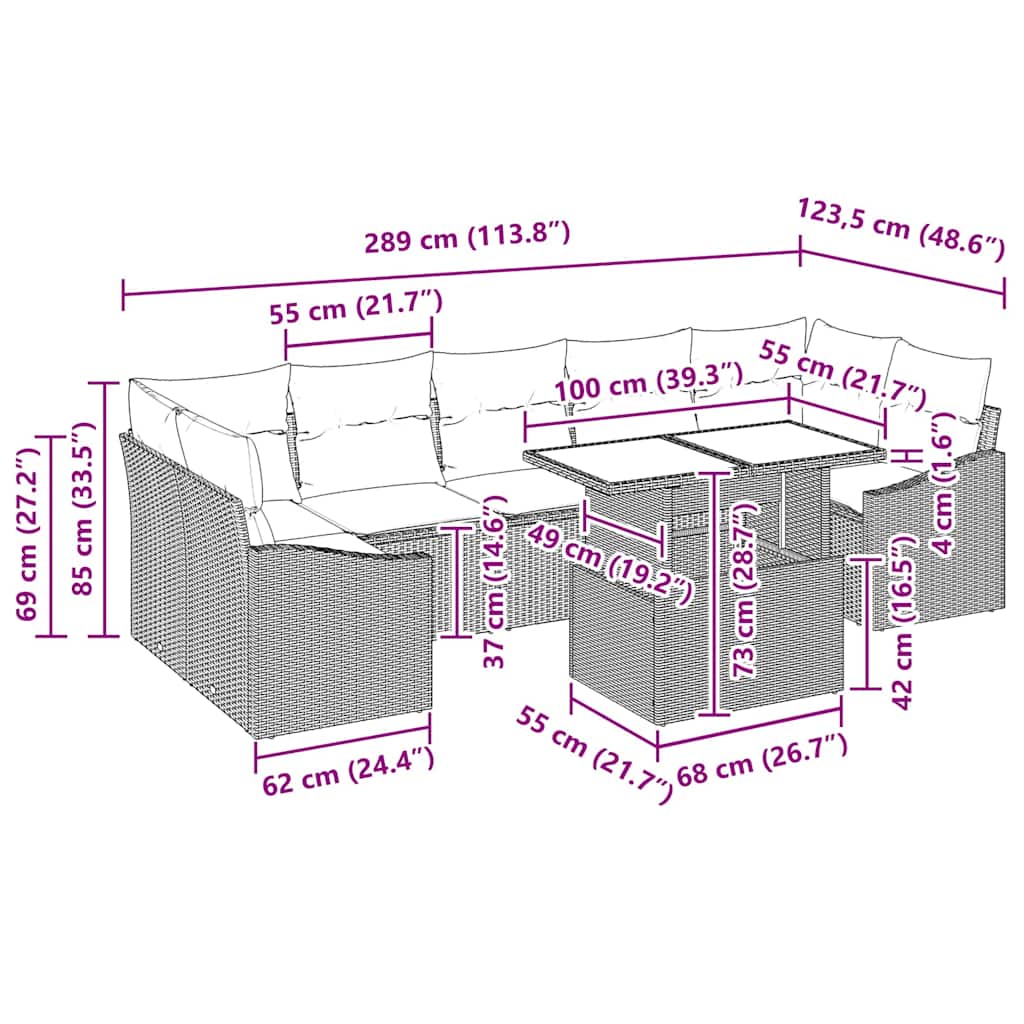 Havesofa Sæt 8 Stk. Sort Og Cream Polyrattan - Billede 11