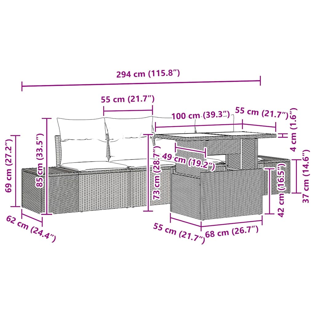 Sofa Sæt Med Pude 5 Dele Polyrattan - Billede 10