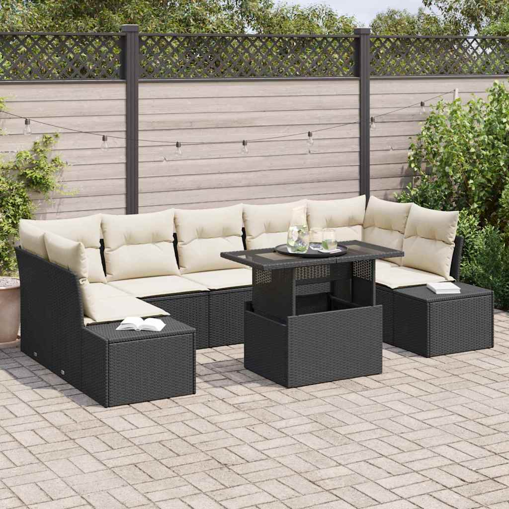 Sofa Sæt 8 Stk. Sort Og Cream Polyrattan - Hovedbillede