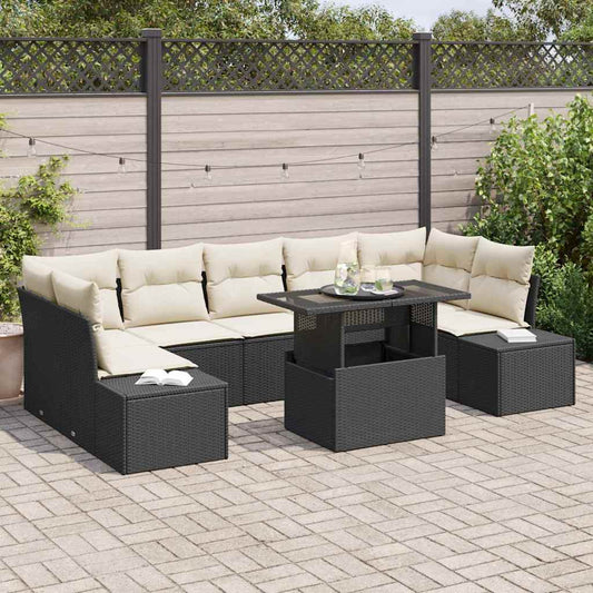 Sofa Sæt 8 Stk. Sort Og Cream Polyrattan - Hovedbillede