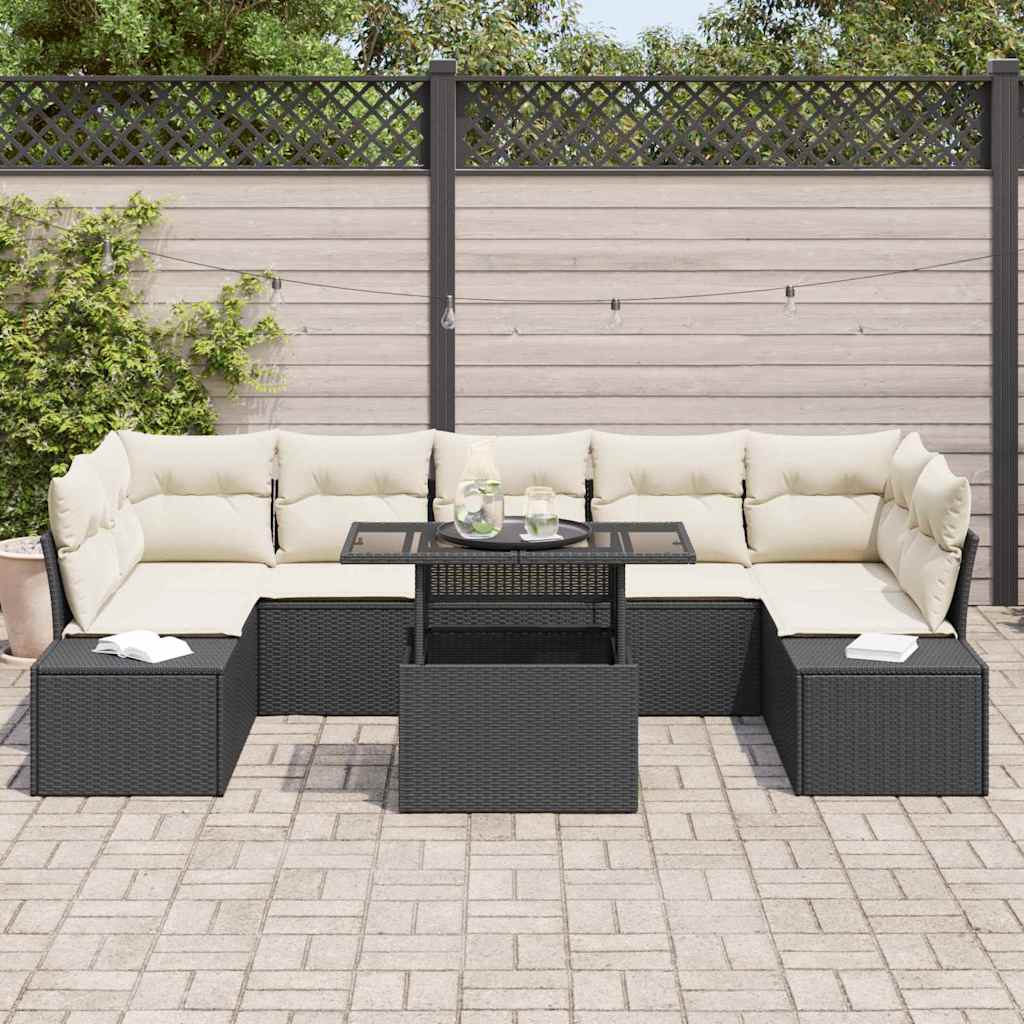 Sofa Sæt 8 Stk. Sort Og Cream Polyrattan - Billede 3