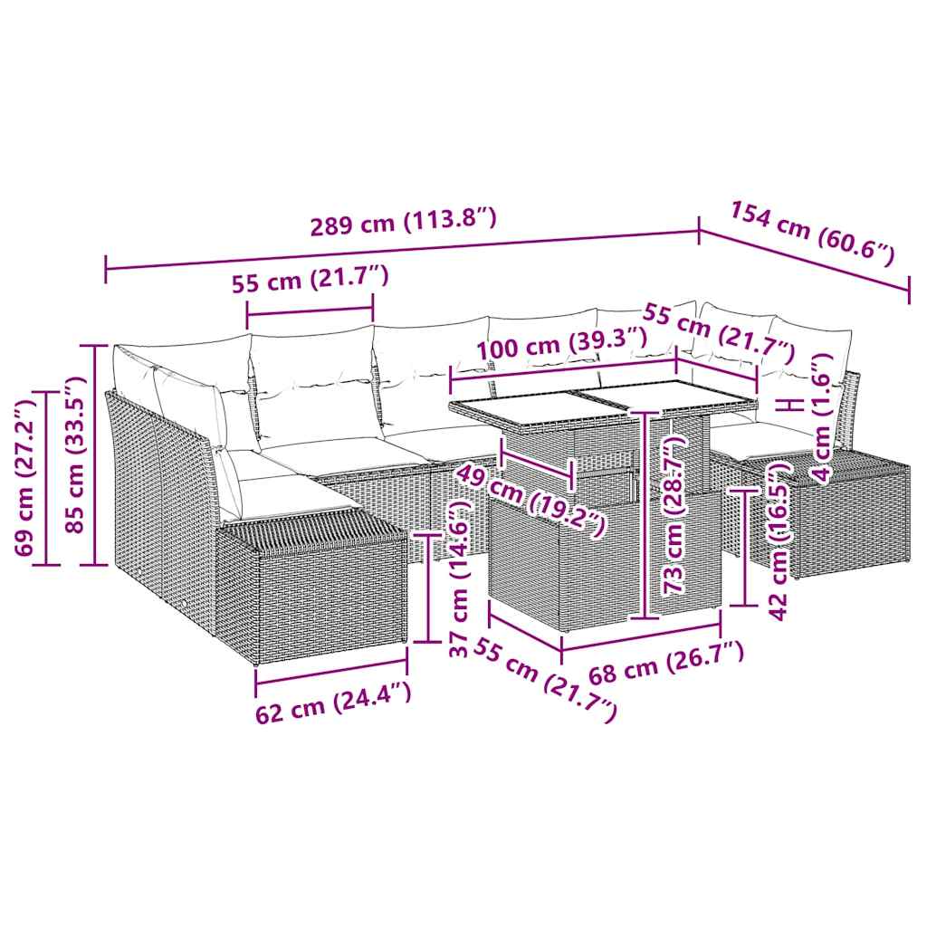Sofa Sæt 8 Stk. Sort Og Cream Polyrattan - Billede 11