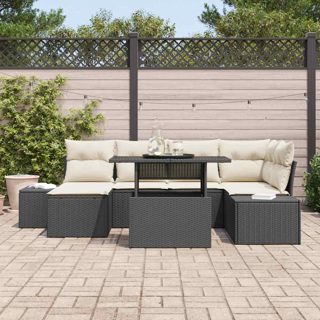 Havesofa Sæt 7 Stk. Sort Og Cream Polyrattan - Billede 3