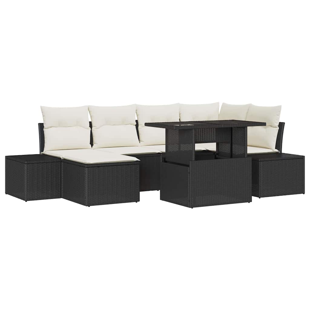 Havesofa Sæt 7 Stk. Sort Og Cream Polyrattan - Billede 2