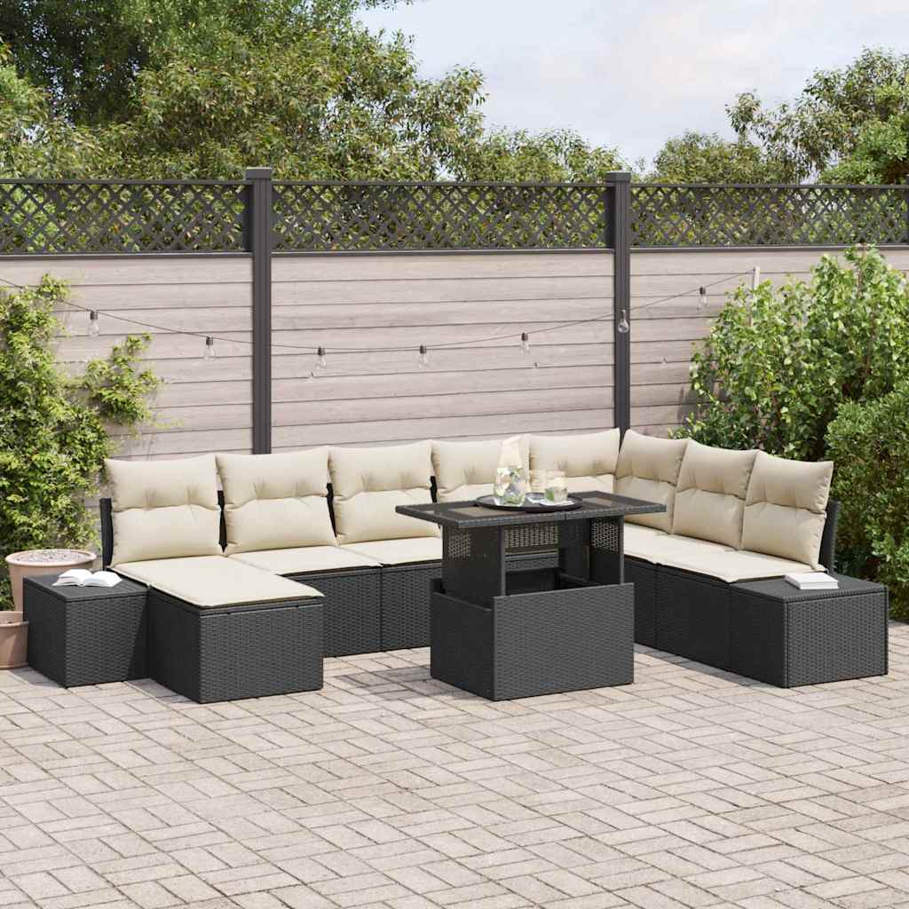 Havesofa Sæt 9 Stk. Sort Og Cream Polyrattan - Hovedbillede