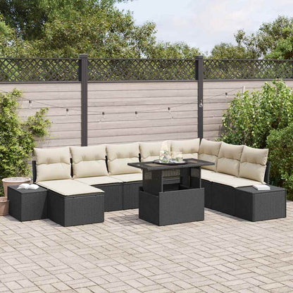 Havesofa Sæt 9 Stk. Sort Og Cream Polyrattan - Hovedbillede