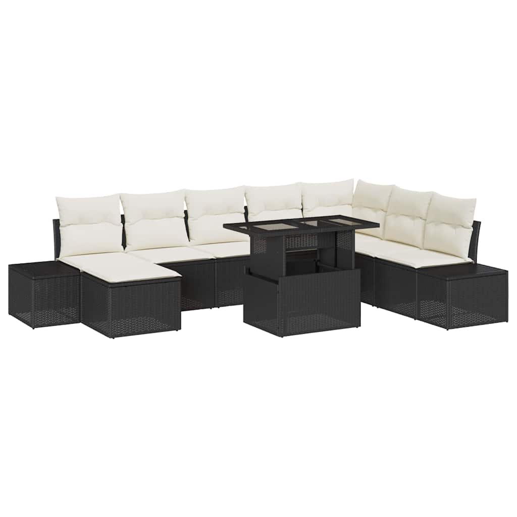 Havesofa Sæt 9 Stk. Sort Og Cream Polyrattan - Billede 2