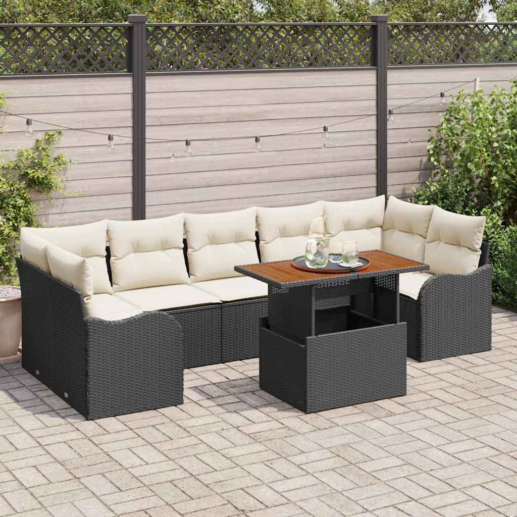 Havesofa Sæt 8 Stk. Sort Og Cream Polyrattan - Hovedbillede