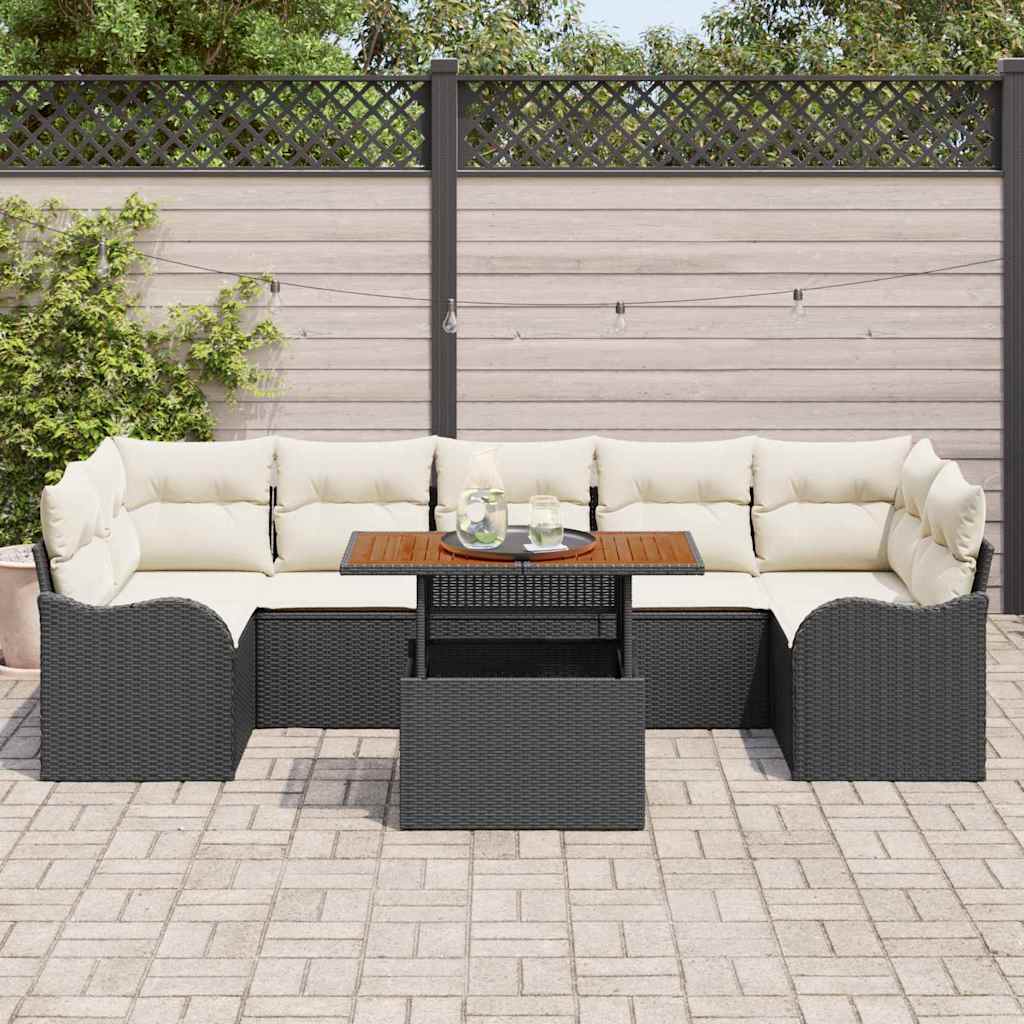 Havesofa Sæt 8 Stk. Sort Og Cream Polyrattan - Billede 3