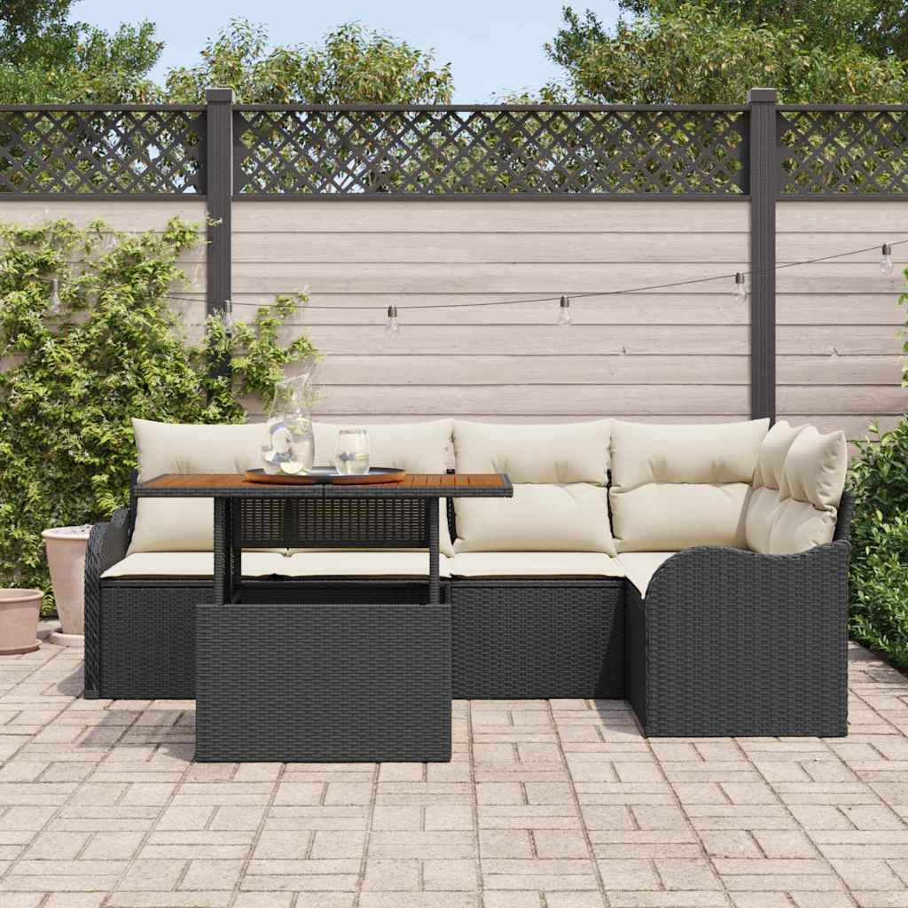 Havesofa Sæt 6 Stk. 5-Antal Sæder Sort Og Cream Polyrattan - Billede 3