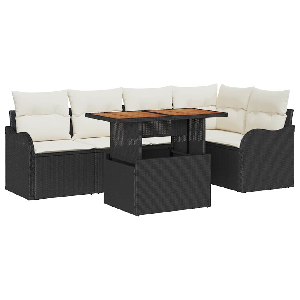 Havesofa Sæt 6 Stk. 5-Antal Sæder Sort Og Cream Polyrattan - Billede 2
