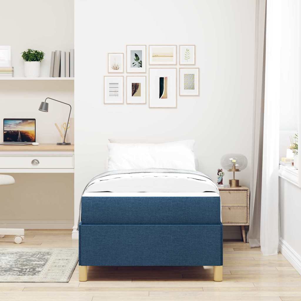 Box Spring Seng Med Madras Blå Og Hvid 90 X 190 Cm Stof - Billede 4