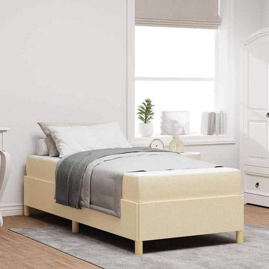 Box Spring Seng Creme Og Beige Og Hvid 90 X 200 Cm Stof - Hovedbillede