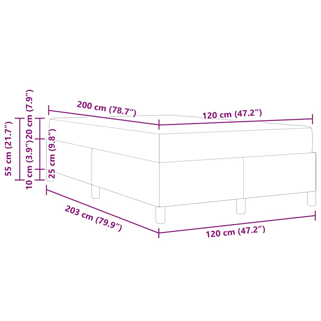 Box Spring Seng Mørkegrå Og Hvid Og Mørkegrå 120 X 200 Cm Stof - Billede 12