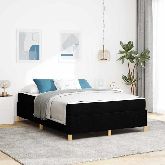 Box Spring Seng Med Madras Hvid Og Sort 140 X 190 Cm Stof - Hovedbillede