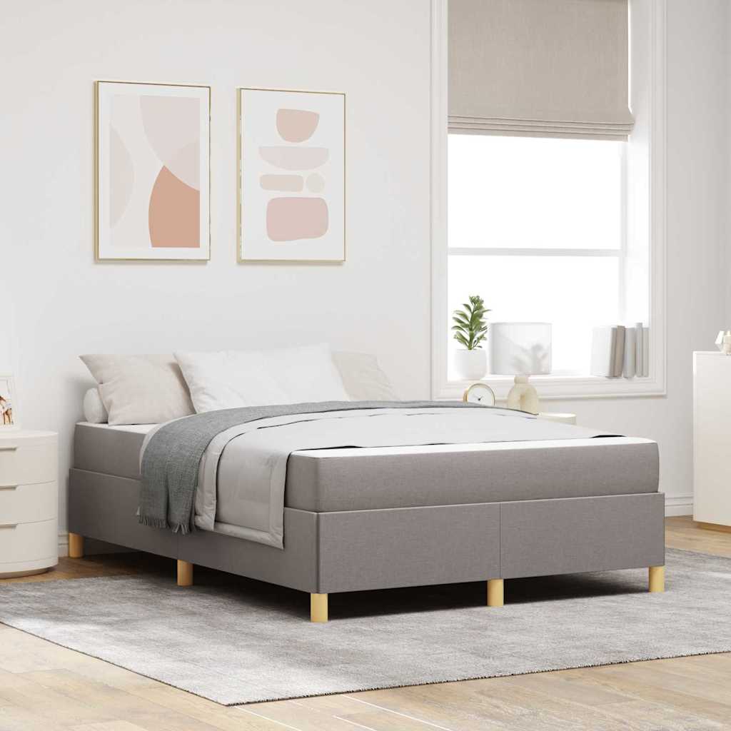 Box Spring Seng Med Madras Taupe Og Hvid 140 X 190 Cm Stof - Hovedbillede