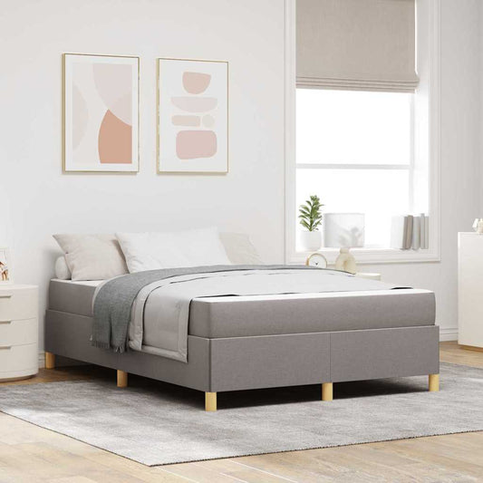 Box Spring Seng Med Madras Taupe Og Hvid 140 X 190 Cm Stof - Hovedbillede