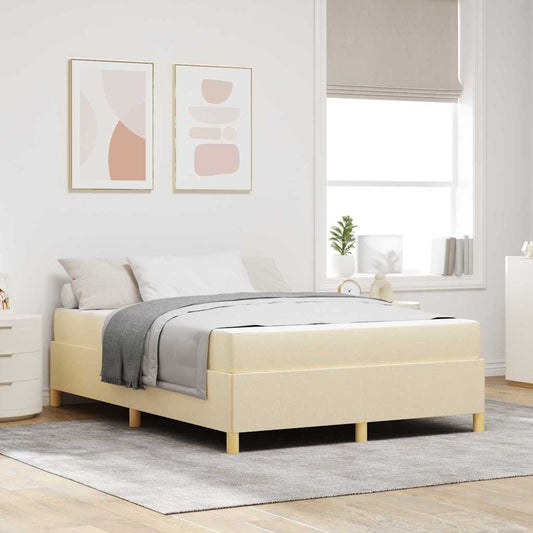 Box Spring Seng Med Madras Creme Og Hvid 140 X 190 Cm Stof - Hovedbillede