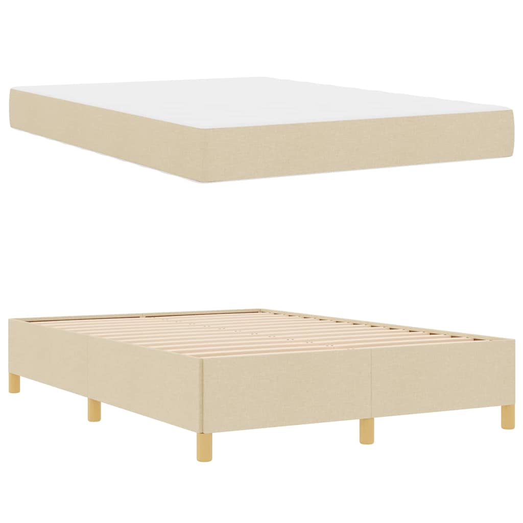 Box Spring Seng Med Madras Creme Og Hvid 140 X 190 Cm Stof - Billede 5