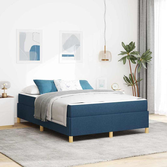 Box Spring Seng Med Madras Blå Og Hvid 140 X 190 Cm Stof - Hovedbillede