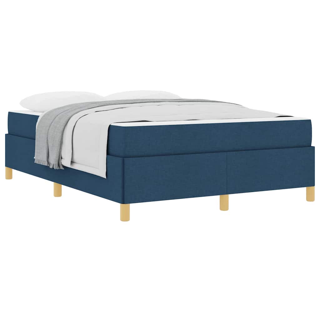Box Spring Seng Med Madras Blå Og Hvid 140 X 190 Cm Stof - Billede 3