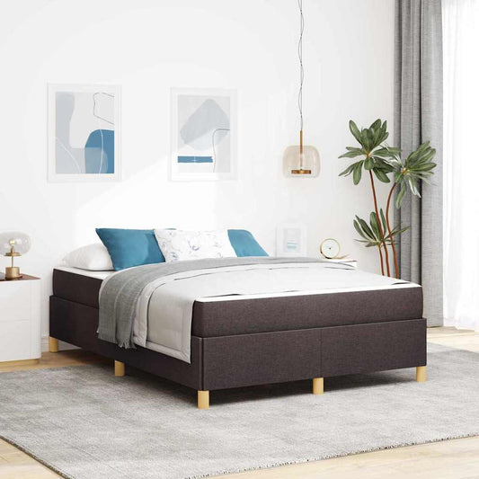 Box Spring Seng Med Madras Mørkebrun Og Hvid 140 X 200 Cm Stof - Hovedbillede