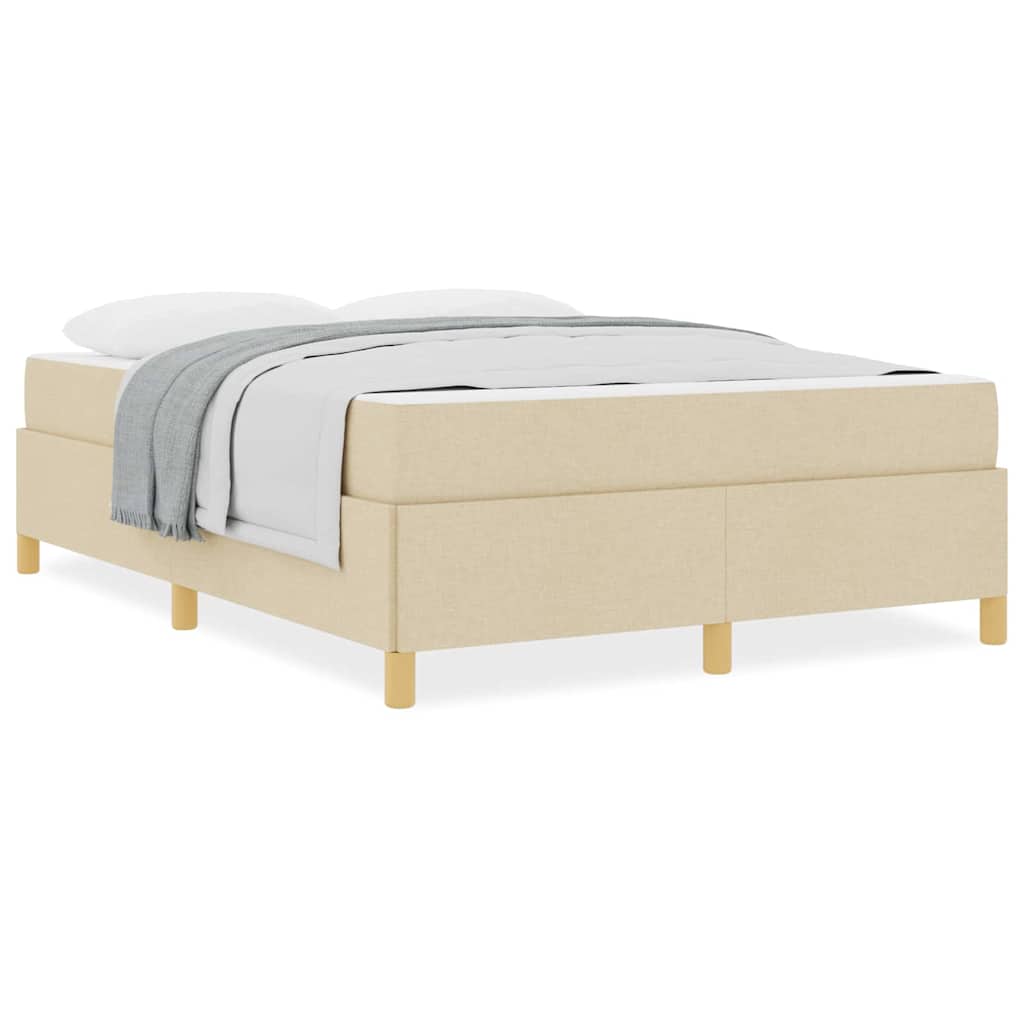 Box Spring Seng Med Madras Creme Og Hvid 160 X 200 Cm Stof - Billede 4