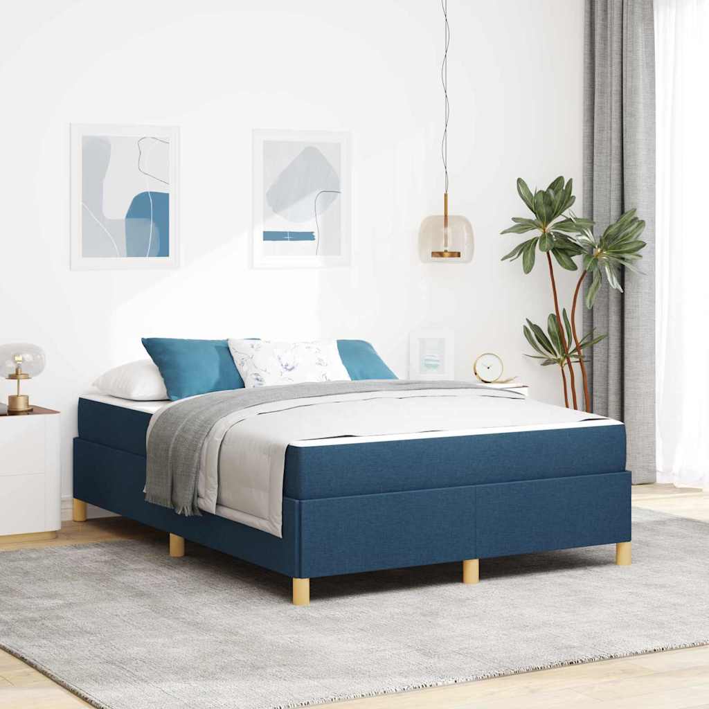 Box Spring Seng Med Madras Blå Og Hvid 160 X 200 Cm Stof - Hovedbillede