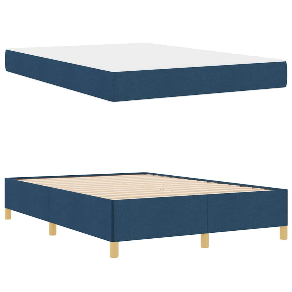 Box Spring Seng Med Madras Blå Og Hvid 160 X 200 Cm Stof - Billede 5