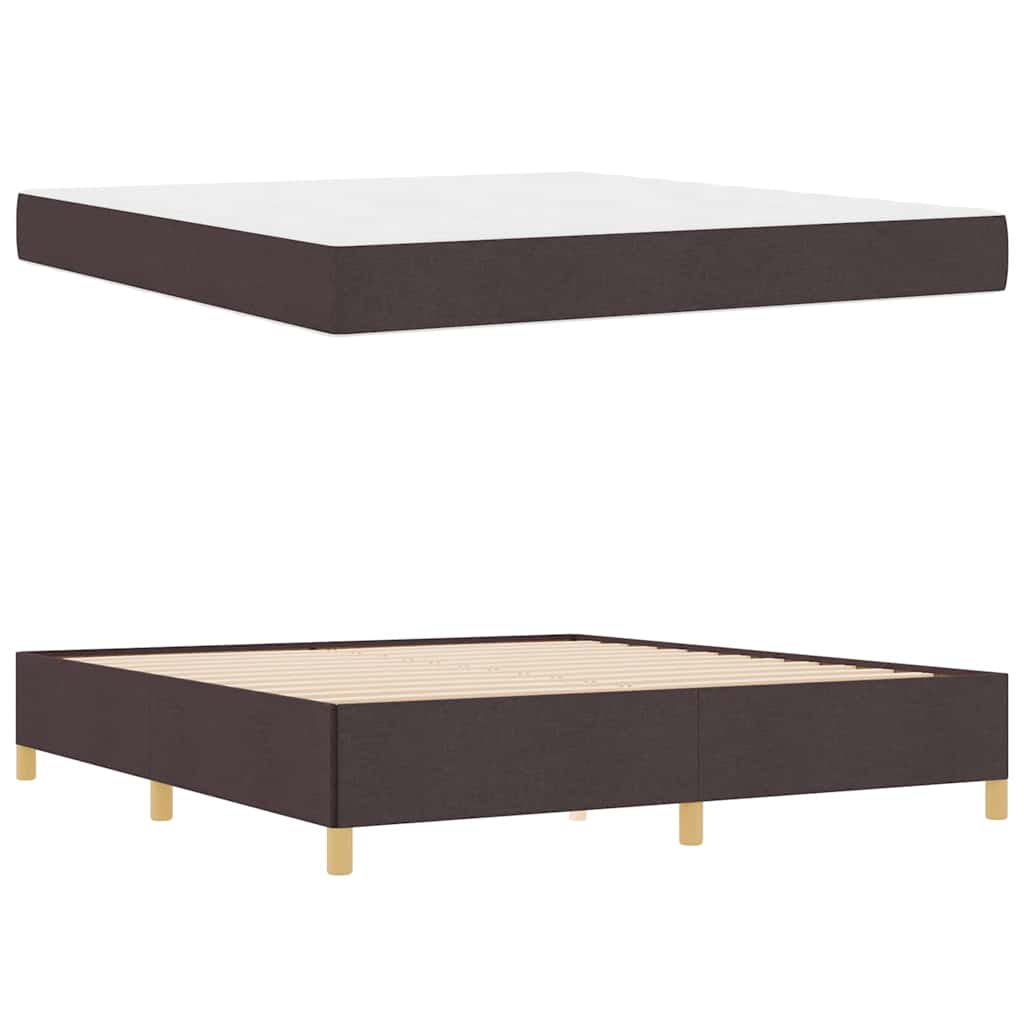 Box Spring Seng Med Madras Mørkebrun Og Hvid 180 X 200 Cm Stof - Billede 5