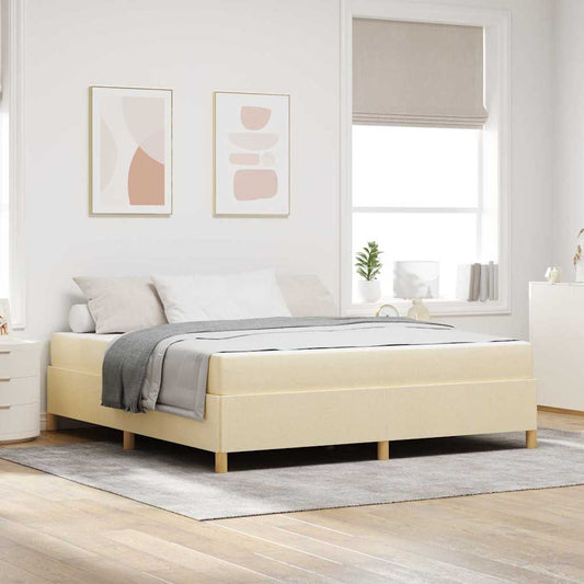 Box Spring Seng Creme Og Beige Og Hvid 180 X 200 Cm Stof - Hovedbillede