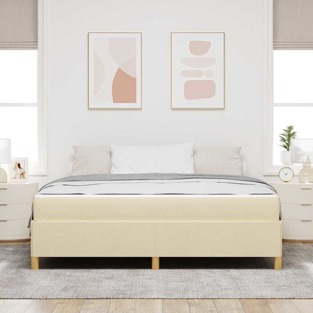 Box Spring Seng Creme Og Beige Og Hvid 180 X 200 Cm Stof - Billede 4