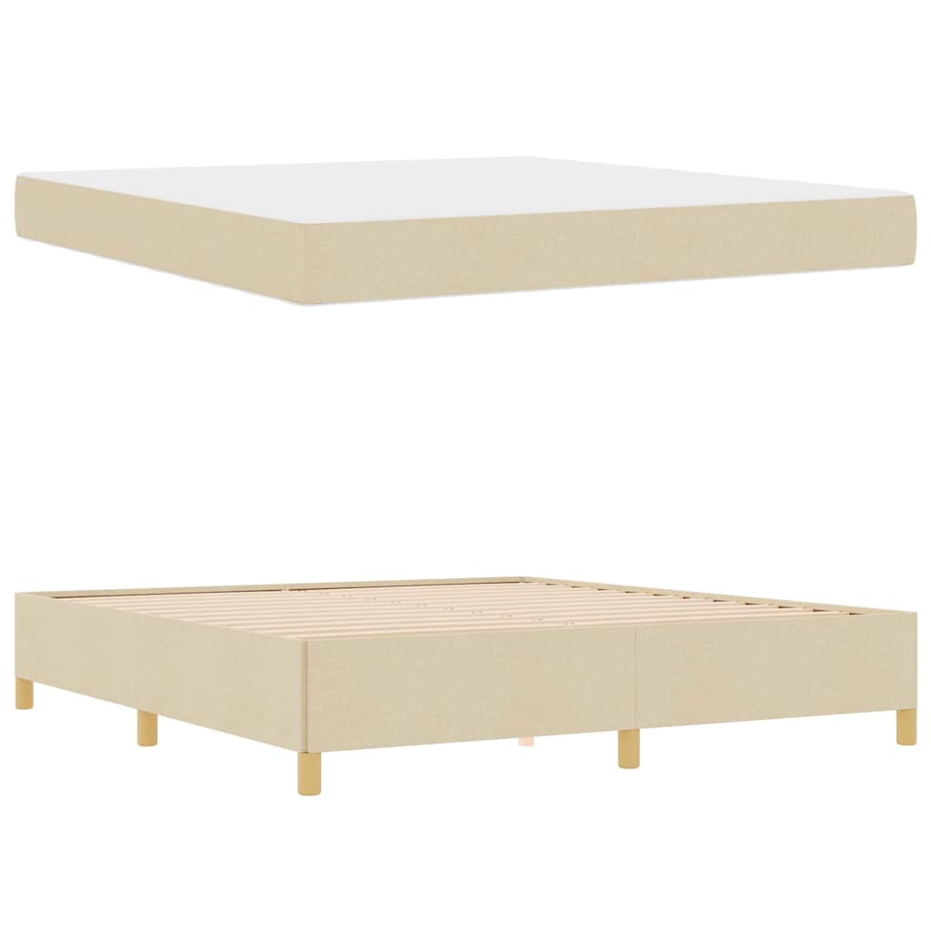 Box Spring Seng Creme Og Beige Og Hvid 180 X 200 Cm Stof - Billede 5