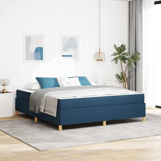 Box Spring Seng Med Madras Blå Og Hvid 180 X 200 Cm Stof - Hovedbillede