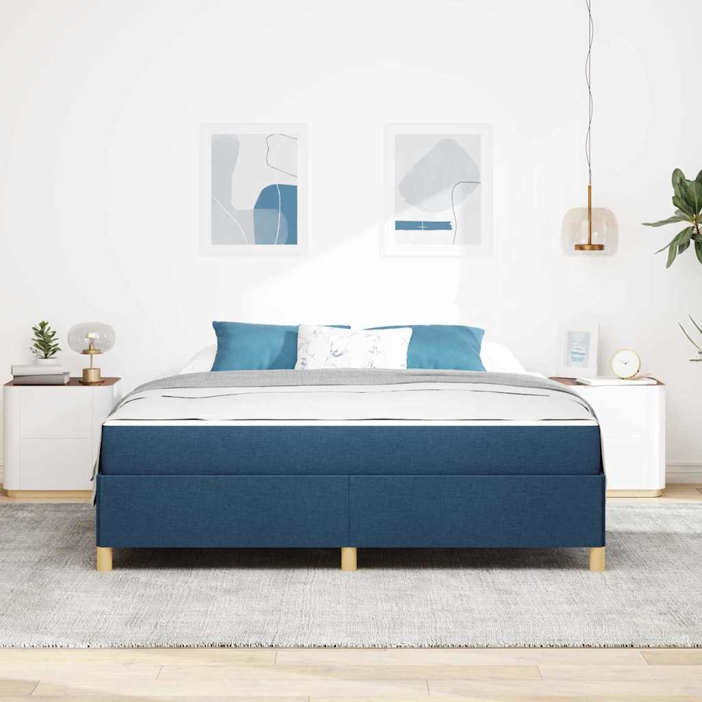 Box Spring Seng Med Madras Blå Og Hvid 180 X 200 Cm Stof - Billede 4