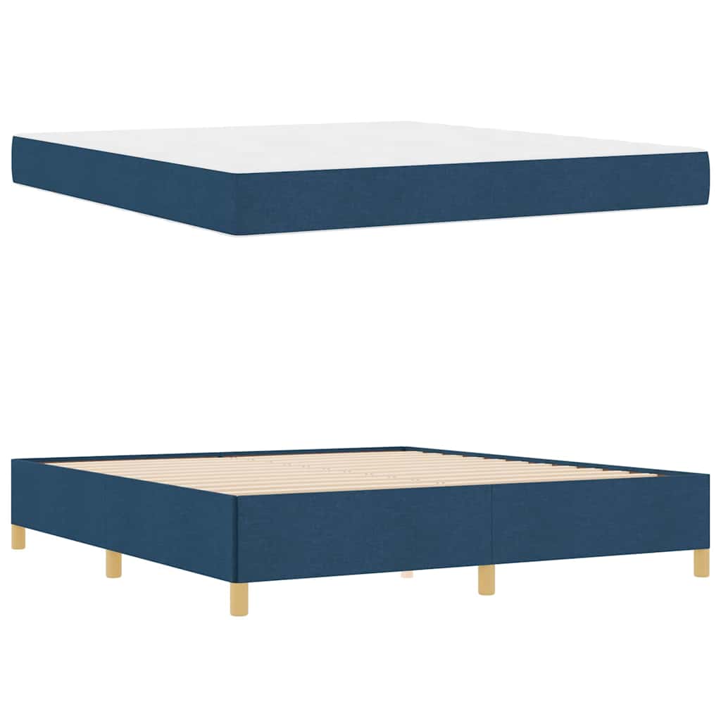 Box Spring Seng Med Madras Blå Og Hvid 180 X 200 Cm Stof - Billede 5