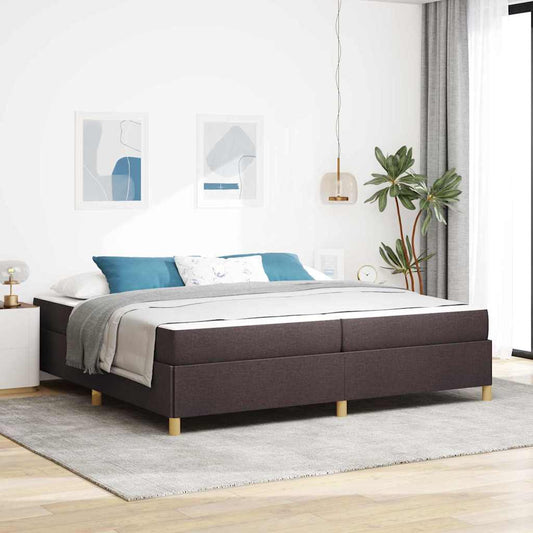 Box Spring Seng Med Madras Mørkebrun Og Hvid 200 X 200 Cm Stof - Hovedbillede