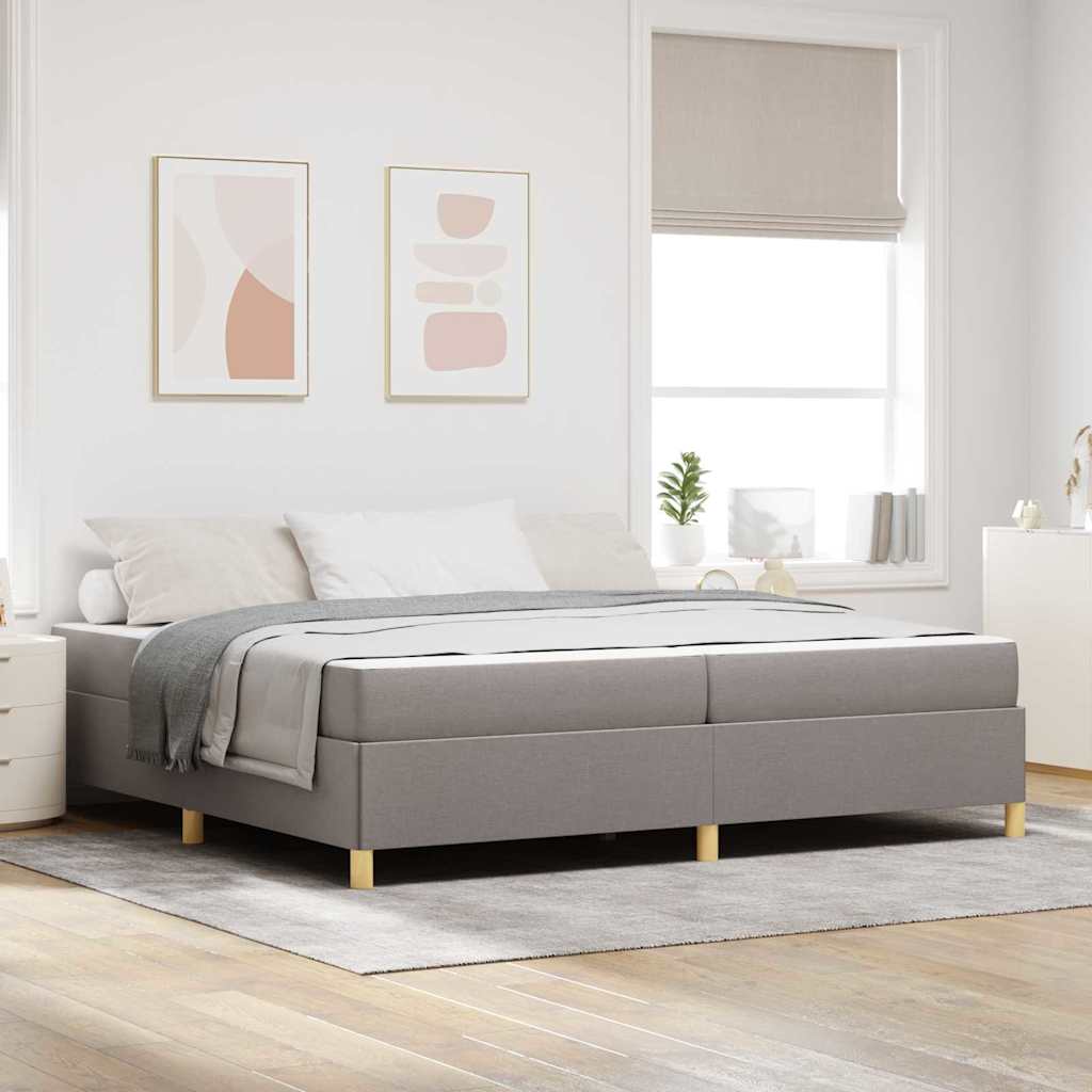 Box Spring Seng Med Madras Taupe Og Hvid 200 X 200 Cm Stof - Hovedbillede