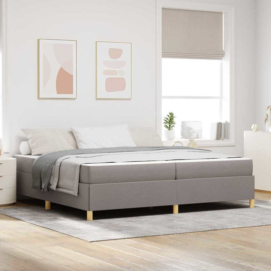 Box Spring Seng Med Madras Taupe Og Hvid 200 X 200 Cm Stof - Hovedbillede