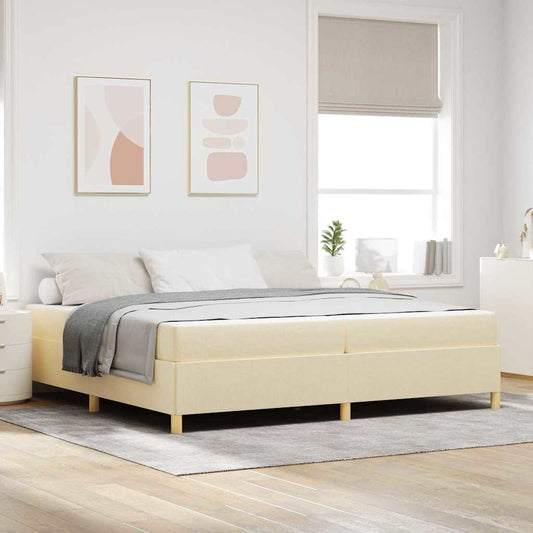 Box Spring Seng Med Madras Hvid Og Creme 200 X 200 Cm Stof - Hovedbillede