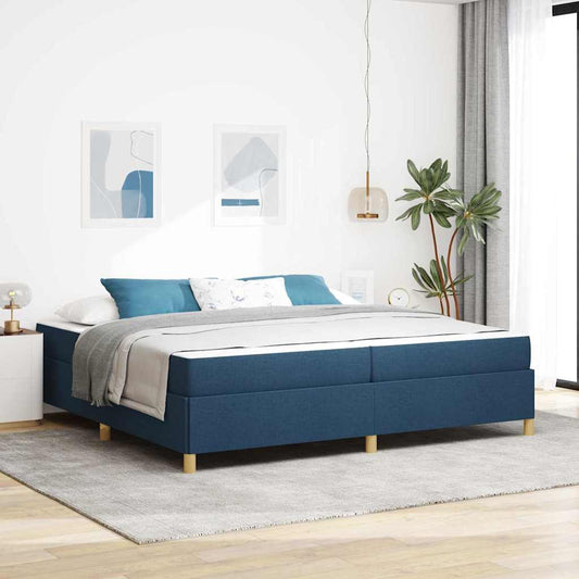 Box Spring Seng Blå Og Mørkeblå Og Hvid 200 X 200 Cm Stof - Hovedbillede