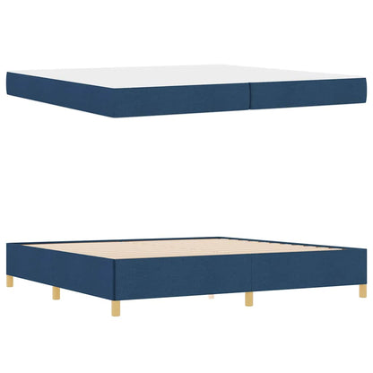 Box Spring Seng Blå Og Mørkeblå Og Hvid 200 X 200 Cm Stof - Billede 5