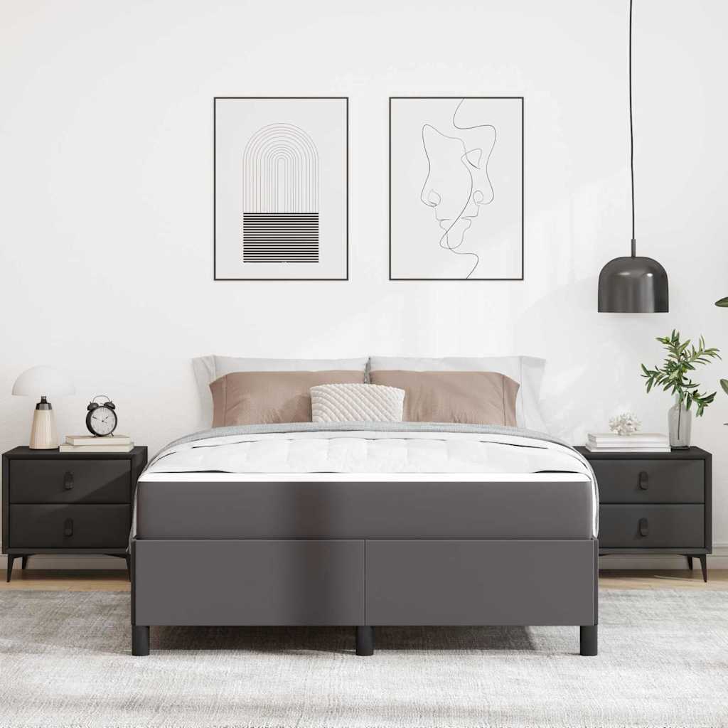 Sengeramme Med Madras Med Madras Grå 140 X 190 Cm Kunstlæder - Billede 4