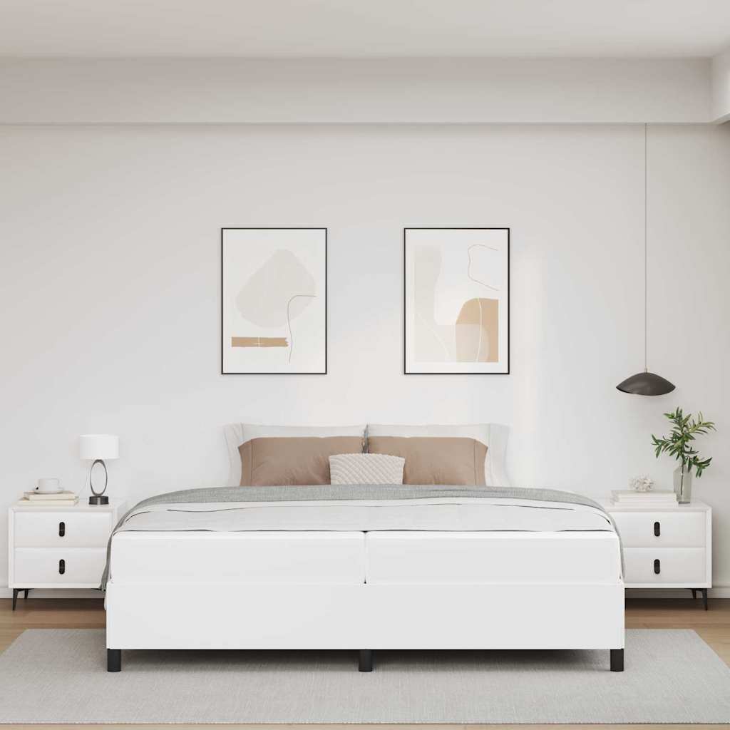 Sengeramme Med Madras Med Madras Hvid 200 X 200 Cm Kunstlæder - Billede 4