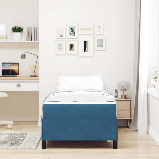 Sengestel Med Madras Mørkeblå Og Hvid 80 X 200 Cm Fløjl - Hovedbillede