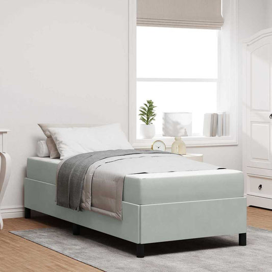 Sengestel Med Madras Lys Grå Og Grå Og Hvid 90 X 190 Cm Fløjl - Hovedbillede